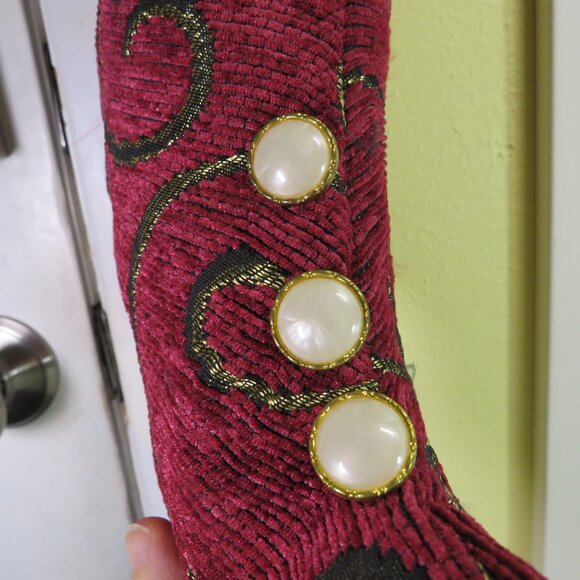 Red Tapestry Vintage Victorian High Heel boot stocking Holiday 20" long - Picture 5 of 10